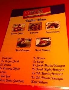 daftar menu gado gado Arjuna