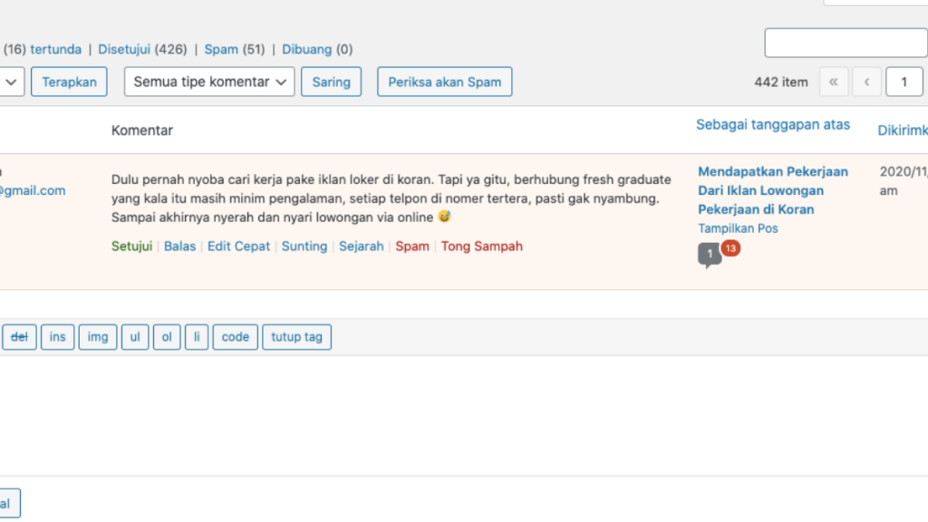 Modul Komentar Dapat Berfungsi Kembali. masalah pada update WordPress 5.5 teratasi.