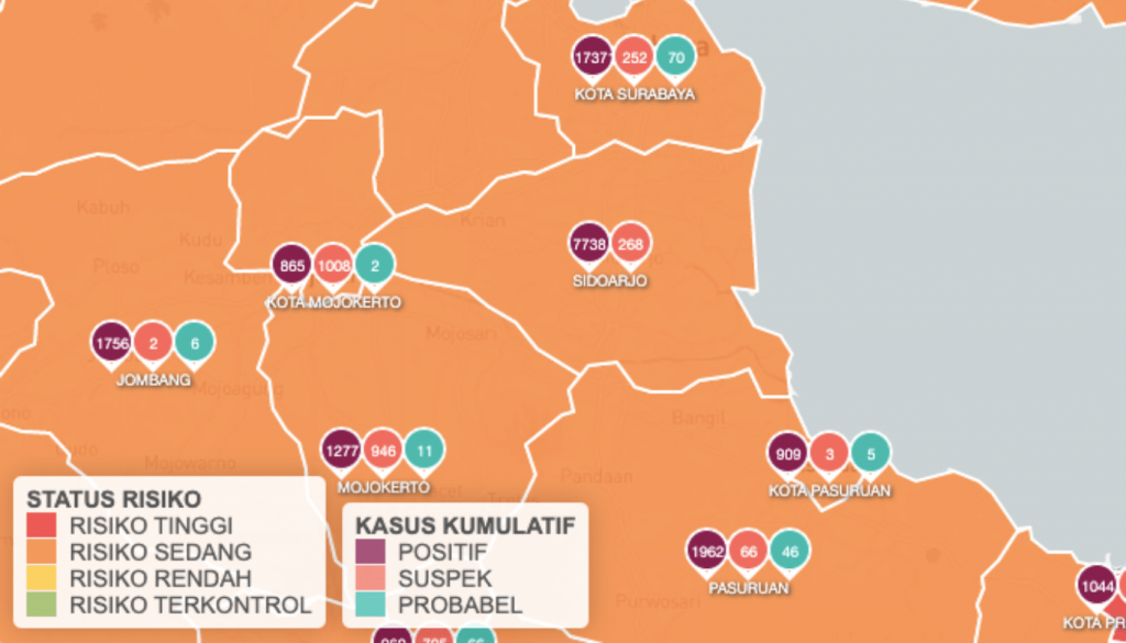Peta Risiko Penyebaran Covid Sidoarjo per Desember 2020