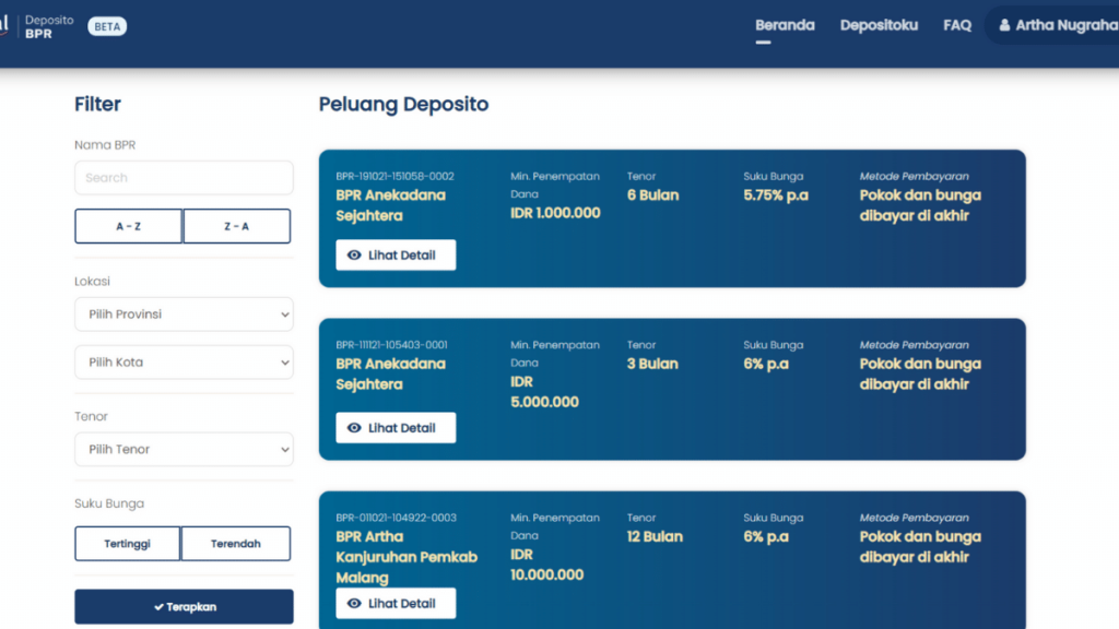 daftar deposito bpr komunal